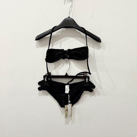 NWT Zimmermann Noir Halter D Ring Bikini Top & Bikini Bottom Swim Set Black US 6 - Picture 1 of 5